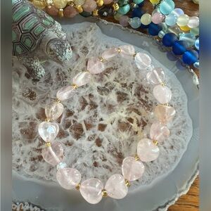 Rose Quartz with Gold Beaded Heart Bracelet